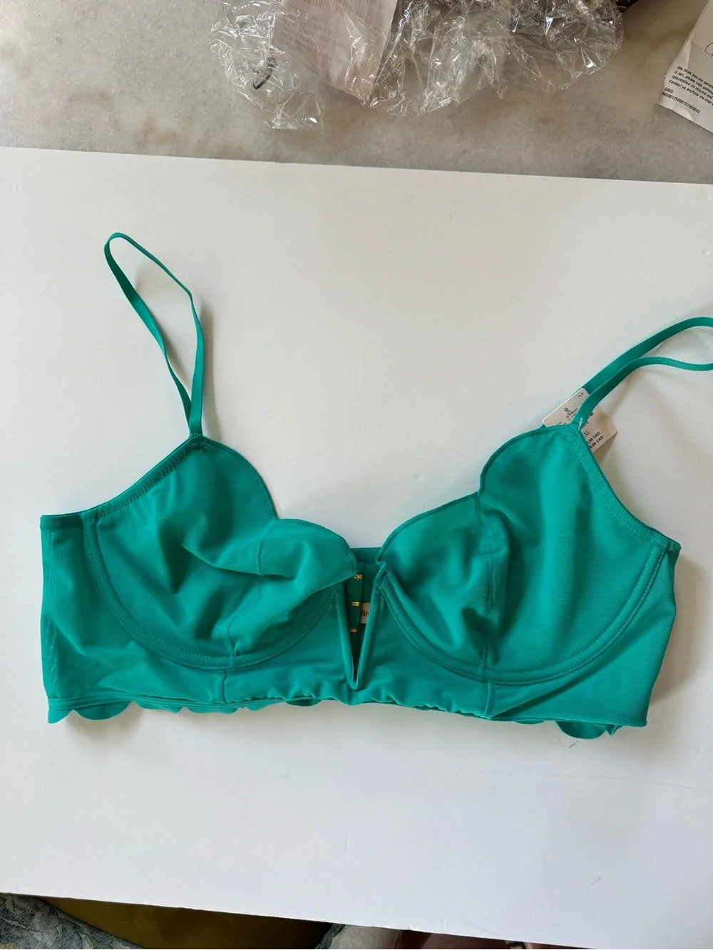 Anthropologie LyreBird Lovebug Scalloped Underwire Bra XL Columbia Green